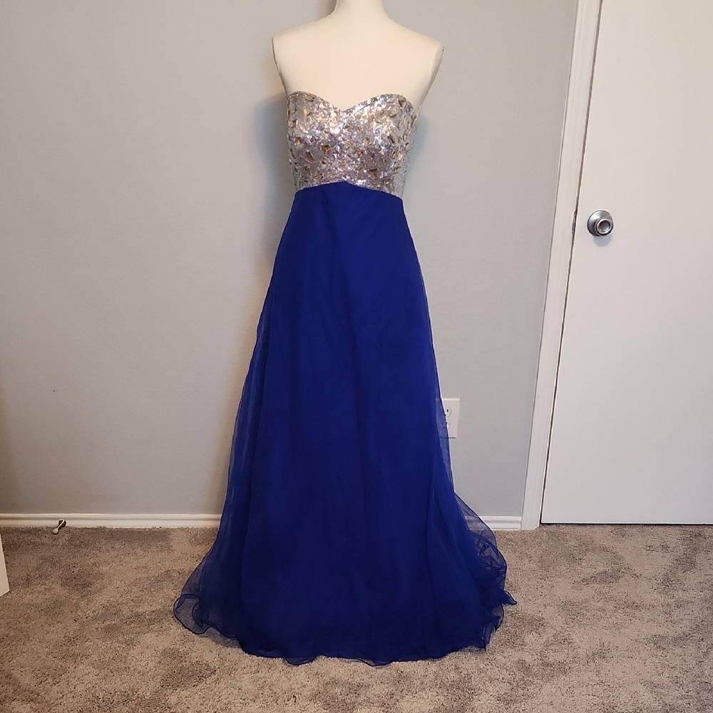 Silver and Gray Embellished Strapless Gown for Prom